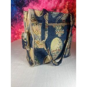 1980s Toby Weston Tapestry Bag Hot Air Tapestry Shoulder Bag with Matching Coin